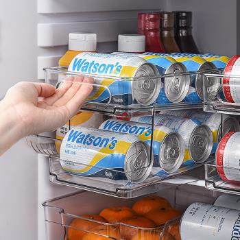 透明雙層冰箱飲料收納盒自動滾動廚房啤酒可樂易拉罐儲物盒食品級