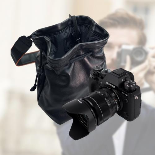 DUSTGO 頭層綿羊皮束口相機袋適用于富士相機包xt30保護套x100v鏡頭袋xs10微單xt5xt4羊皮內膽收納包