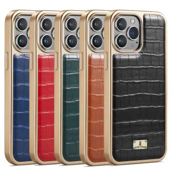 適用蘋果iPhone14 pro max case電鍍手機殼14plus鱷魚皮套cover