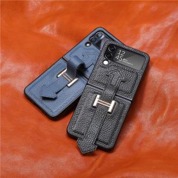 適用Samsung三星Galaxy Z Flip4真皮手機殼flip3保護套case cover