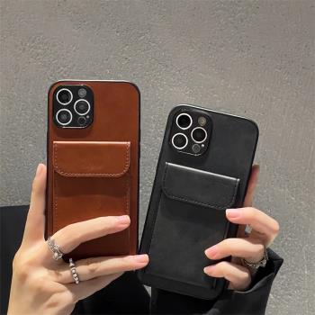 16promax復古皮質可插卡包15pro適用iPhone13promax蘋果14plus手機殼12高階11女/xs/xr