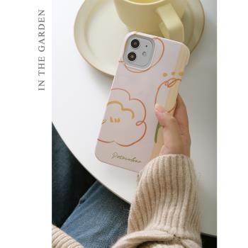 奶黃郁金香法式適用于15Pro14手機半包硬殼iPhone123Promax菲林殼小眾霧面側邊