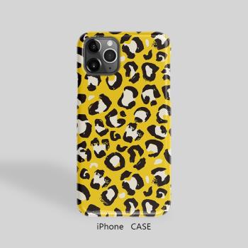 硬殼黃色豹紋創意半包iPhone蘋果