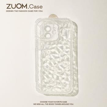 zuom ins極簡鉆石透明15適用ip14蘋果13手機殼iPhone12promax新款女11全包mini手機套xsmax防摔硅膠xr軟8p7p