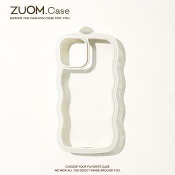 zuom 簡約白色波浪透明殼適用ip14蘋果13promax手機殼iphone12mini防摔11女新款s創意xr全包8plus硅膠軟殼7p