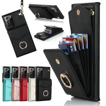 皮質錢包卡包適用三星note20 ultra手機殼note10+插多卡note20U手繩皮套