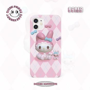 小眾粉色少女可愛小兔子插畫適用IPhone7/8p/X/XS/XR/11/12/13/14/15/16pro菲林手機殼imd矽膠軟殼小米華為