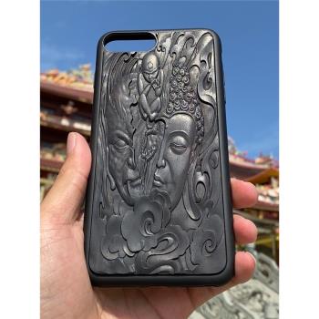 適用於蘋果新款iPhone佛魔一念之間15手機保護殼14立體浮雕黑檀木質復古風16外殼