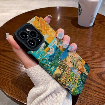技芝 藝術梵高油畫適用IPhone13promax蘋果15 12 14手機殼11防摔xs max皮質16高階X全包Plus矽膠保護套軟殼女
