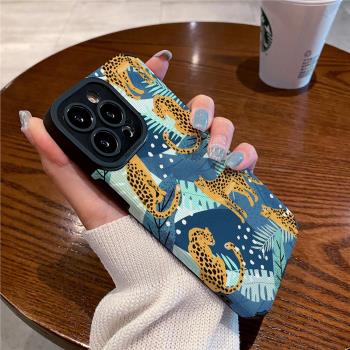 技芝 創意適用iPhone13ProMax矽膠蘋果16 15 12手機殼11防摔卡通豹子14 XsMax新款plus保護套軟潮豎皮紋男女