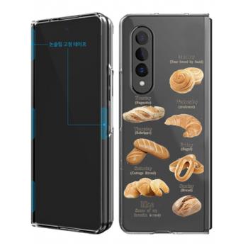ins韓風適用三星GalaxyZ fold4手機殼折疊屏fold3保護套fold2翻蓋情侶Fold5全包防摔W23透明女可愛麵包網紅新