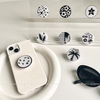 復古手機殼滴膠氣囊支架黑新款白椰子樹桌面通用簡約粘貼式小眾