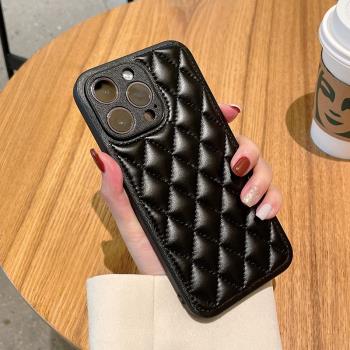 菱格小香風手機殼適用iphone16ProMax蘋果15簡約14高階感13皮質革12全包11輕奢華BV全包男女ins情侶保護套