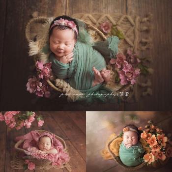 新生的兒攝影拍攝道具主題套裝影樓波西米亞手工編織麻繩墊布嬰兒
