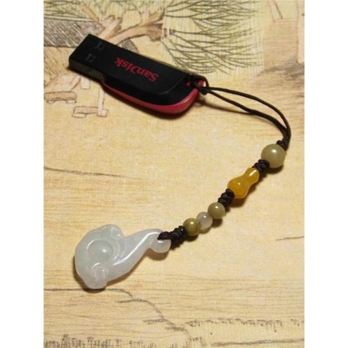 玉石翡翠如意手機鏈吊墜中國風時來運轉扇墜U盤掛墜男女短款1022