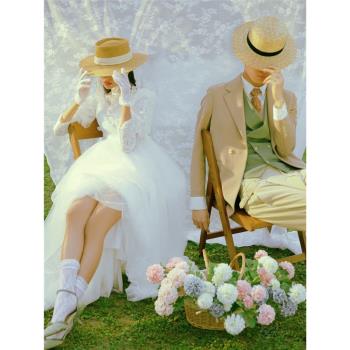 創意春季外景拍照婚紗禮帽攝影