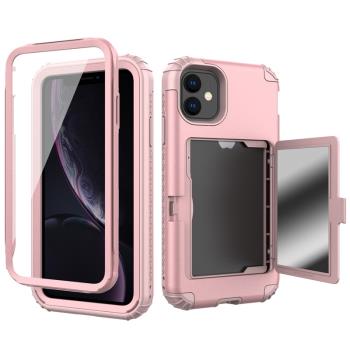 適用於蘋果iPhone11Promax化妝鏡插卡支架螢幕保護雙面防摔手機殼