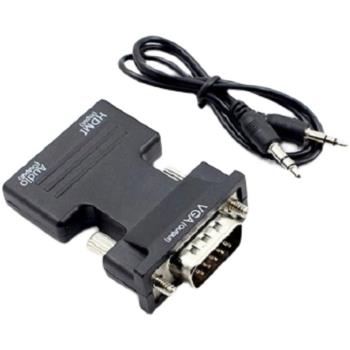 HDMI母轉VGA公口轉換器帶音頻接口電腦機頂盒連接投影頭跨境外貿