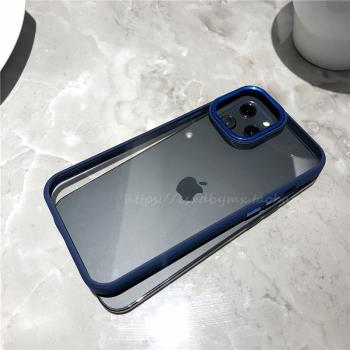 藍色透明手機殼蘋果12高級感簡約小眾女款iphone13promax保護套