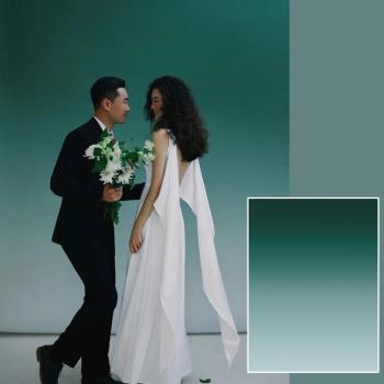 綠色漸變背景布帆布港風復古婚紗攝影綠白漸變背景紙數碼噴繪