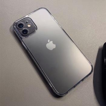 iphone13手機殼黑色磨砂透明夏天簡約透明玻璃蘋果12promax保護套
