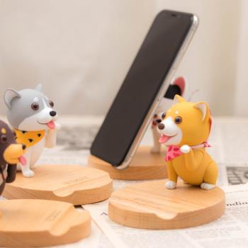 可愛狗狗懶人木質手機平板ipad支撐架萬能通用桌面柴犬擺件周邊