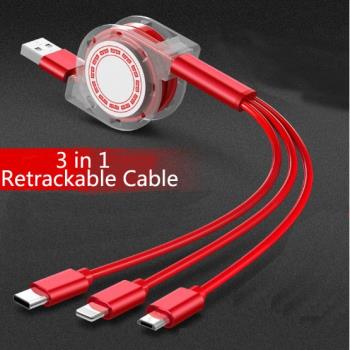 3 in 1 Retractable USB Charge Cable For iPhone Micro Type-C