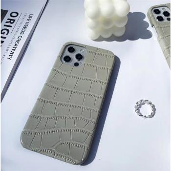 斑鳩灰色鱷魚紋真皮手機殼適用于iPhone12蘋果13promax11保護套