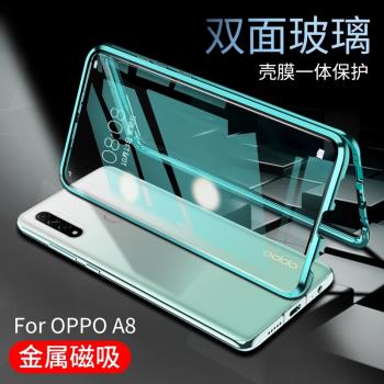 oppoa8手機殼透明雙面A8全包磁吸玻璃防摔翻蓋保護套鋼化膜