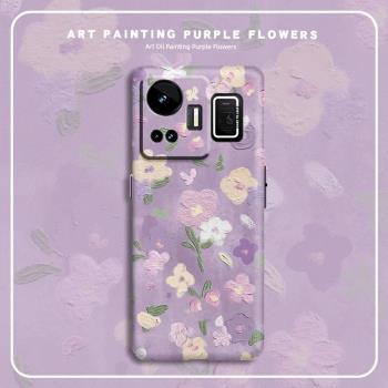 紫色油畫花朵適用realme真我GTNeo5SE手機殼新款Neo5全包防摔真我11超薄硅膠硬殼11Pro+藝術個性女款保護套