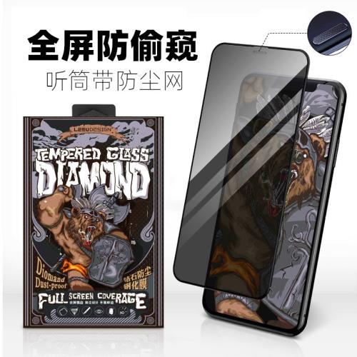 LEEU DESIGN防偷窺鋼化膜適用蘋果15Promax防指紋iPhone15Pro防爆膜14plus全屏覆蓋13防汗12防油11手機貼膜