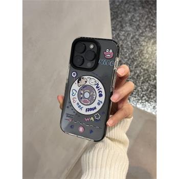 韓國趣味蠟筆小新唱片蘋果手機殼適用iPhone15軟殼14promax小眾15promax保護套15pro黑邊透明x防摔14promax女