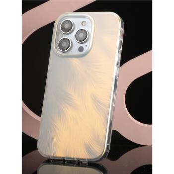 2023年新款炫彩鐳射羽毛紋手機殼適用蘋果14 15 Pro Max iPhone15Promax奢華磨砂保護套女款高級感小眾設計師