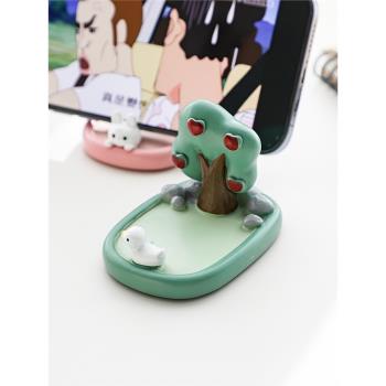 可愛小兔手機支架擺件裝飾桌面卡通手機座樹脂鴨鴨懶人手機架禮物