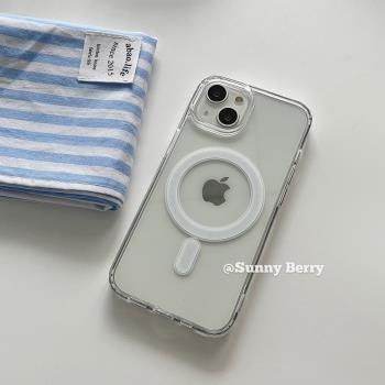 向日的漿果ins風簡約高階亞克力透明磁吸適用蘋果16proMax手機殼iphone15promax/14/13/12保護套防摔硬殼男女