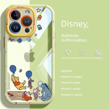 迪士尼適用蘋果15Pro手機殼新品爆款iphone15promax鏡頭全包Plus高級感14卡通男女13奶油殼11情侶15排排坐12