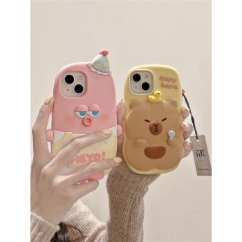 啟乾 可愛派大星卡皮巴拉iPhone15手機殼適用蘋果14/13promax矽膠12/11少女心xsmax水豚xr卡通新款情侶秋冬