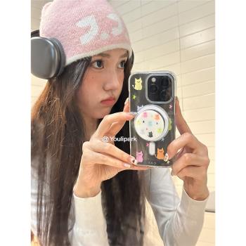 由裡公園ins少女可愛磁吸貓咪支架15適用16pro蘋果16ProMax手機殼iPhone16全包12新款14Promax防摔保護套13軟
