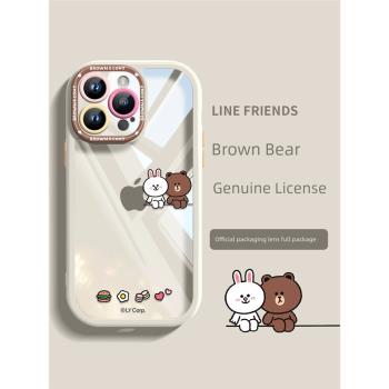 LINE FRIENDS布朗熊適用iPhone15promax手機殼新款蘋果14保護套13透明情侶12簡約15pro高檔創意plus全包11女x