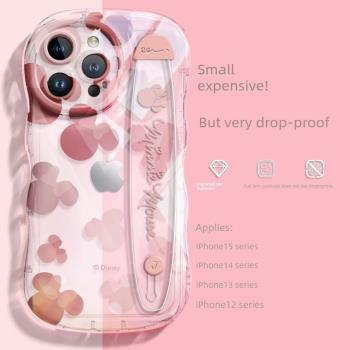 迪士尼適用蘋果15手機殼iPhone14新款promax少女粉2023女超薄高階矽膠13透明腕帶12個性情侶11鏡頭全包14plus
