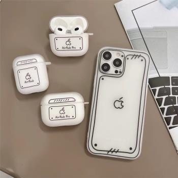 極簡線條涂鴉iPhone15promax保護套14適用13pro蘋果airpods3硅膠1/2/3磨砂12pro/11無線藍牙耳機套保護盒子