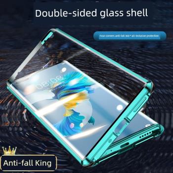 oppoA52手機殼透明A54玻璃雙面全包磁吸防摔翻蓋保護套鋼化