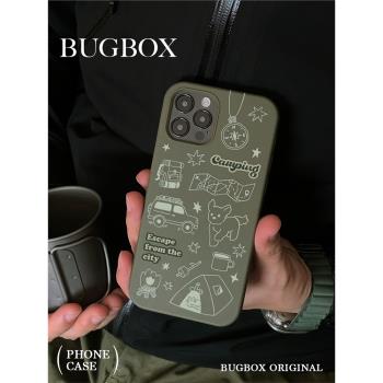 BUGBOX原創降解綠色露營風適用iPhone14手機殼13Pro蘋果14ProMax簡約ins男女款全包防摔12保護套個性小眾