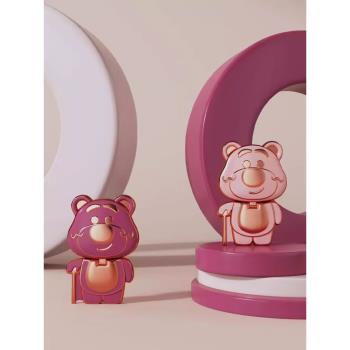 草莓熊手機支架新款創意懶人可愛卡通桌面背貼可折疊旋轉帶化妝鏡