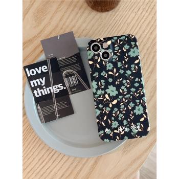 【八囍家】黑色碎花高階感iPhone15pro max復古液態矽膠手機殼蘋果14新款12/13保護套