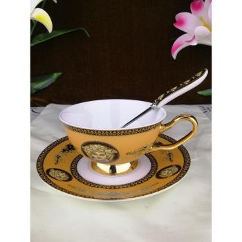 骨瓷歐式咖啡杯套裝紅色宮廷風花茶杯帶架子金色客廳禮盒下午茶具