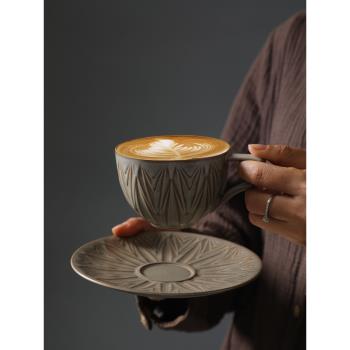 復古咖啡杯碟套裝手工日式拉花杯歐式小奢華粗陶瓷手沖杯子陶瓷杯
