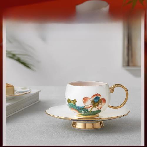 國瓷永豐源幸福和鳴2頭杯碟180ml 陶瓷茶杯咖啡杯1杯1碟 輕奢禮品