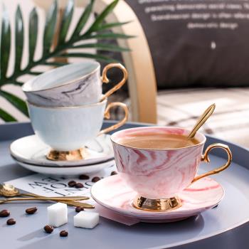 北歐輕奢風格大理石紋咖啡杯碟套裝金邊小奢華優雅陶瓷下午茶茶具