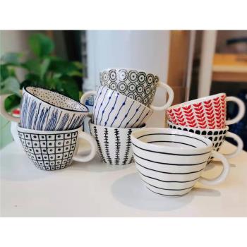 出口輕奢北歐風格手捏質感不規則幾何圖案陶瓷咖啡杯茶杯早餐杯